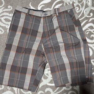 Element Men's Checkered Gray and Brown Shorts